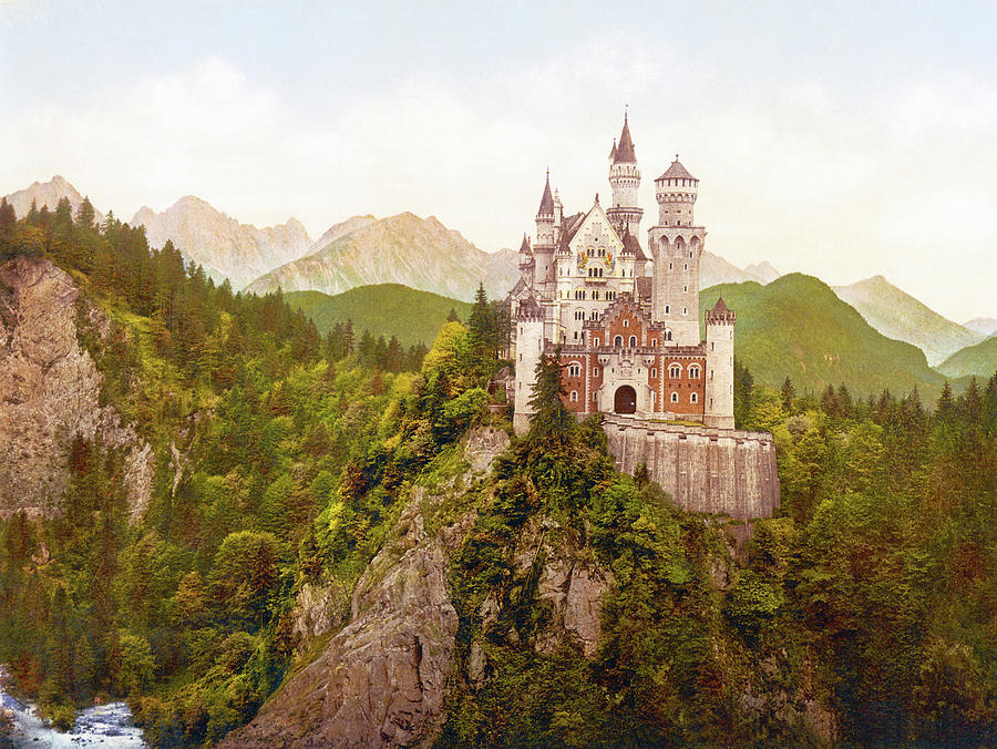 Neuschwanstein Castle - Germany - Circa 1900 Photochrom Photograph by War Is Hell Store