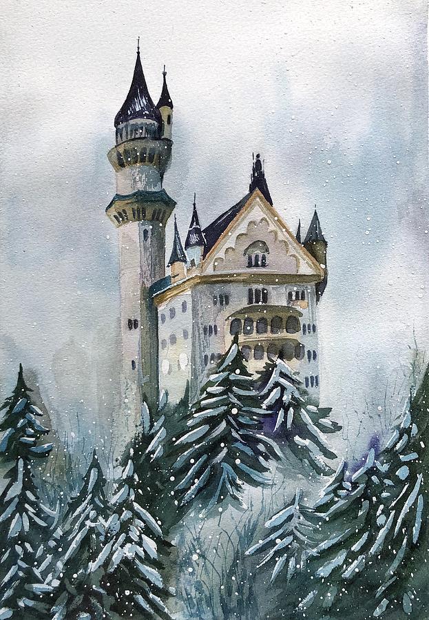 Neuschwanstein Castle in Winter Painting by Tanya Gordeeva