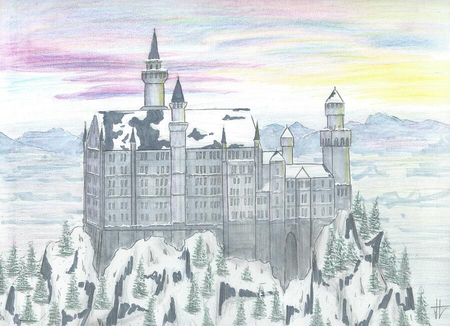 Castle Drawing - Neuschwanstein Castle by Joshua James