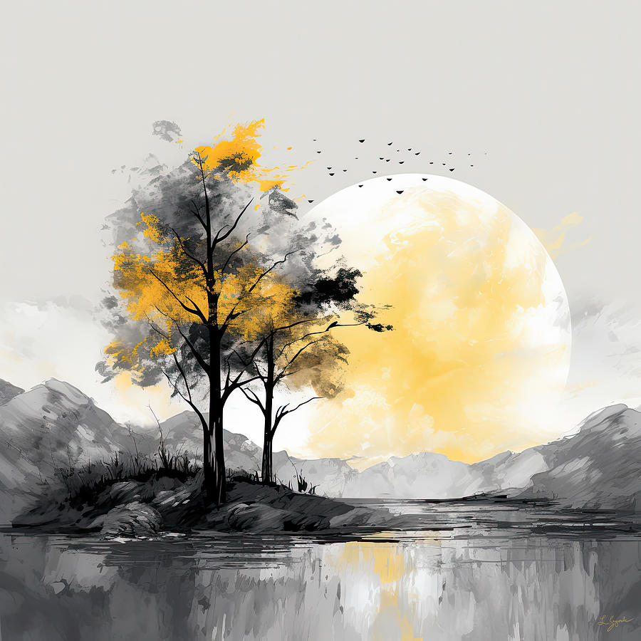 Neutral Grace - Yellow and Grey Art Painting by Lourry Legarde