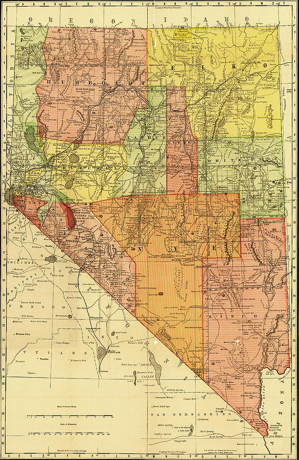 Transportation Drawing - Nevada 1893 by Vintage Railroad Maps