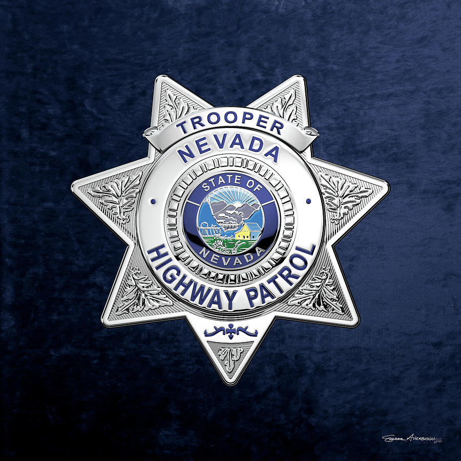 Nevada Highway Patrol -  N H P  Trooper Badge over Blue Velvet Digital Art by Serge Averbukh