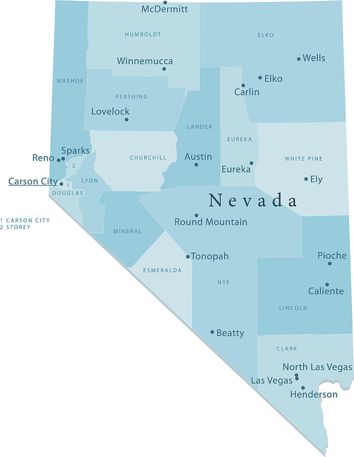 Nevada Vector Map Regions Isolated Drawing by FrankRamspott