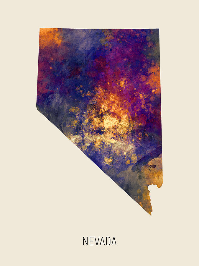 Nevada Watercolor Map #16 Digital Art by Michael Tompsett