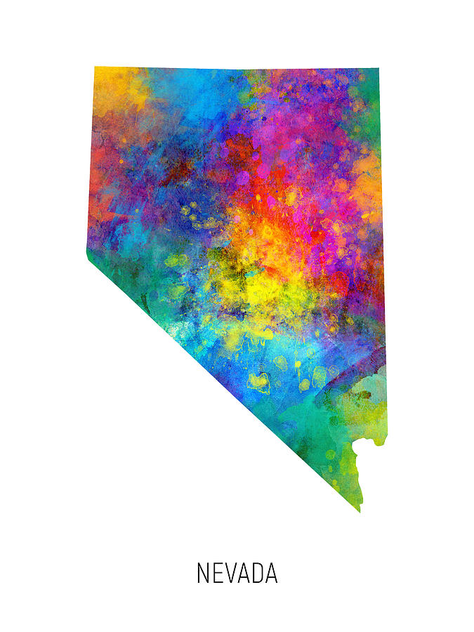Nevada Watercolor Map #93 Digital Art by Michael Tompsett