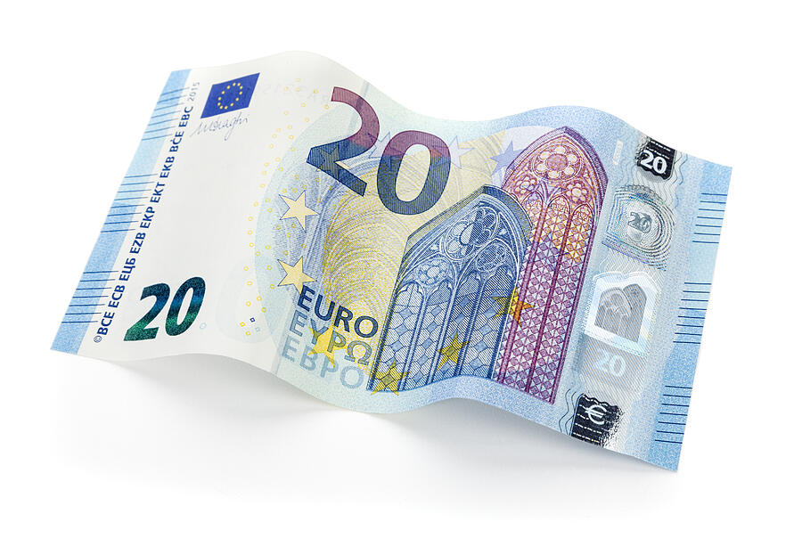 New 20 Euro bill isolated with clipping path Photograph by Eyewave