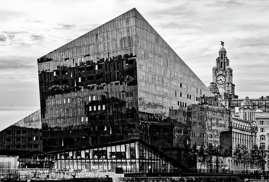 New and Old Liverpool Monochrome Photograph by Jeff Townsend