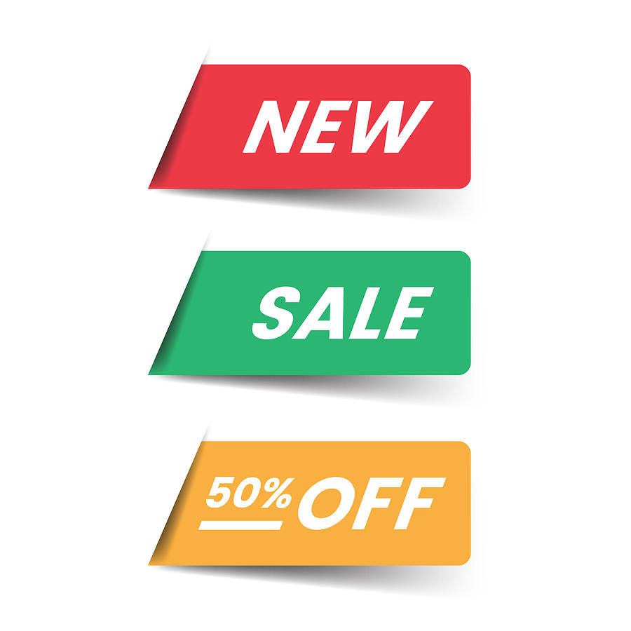 New and Sale Label Icon Flat Design. Drawing by Designer29
