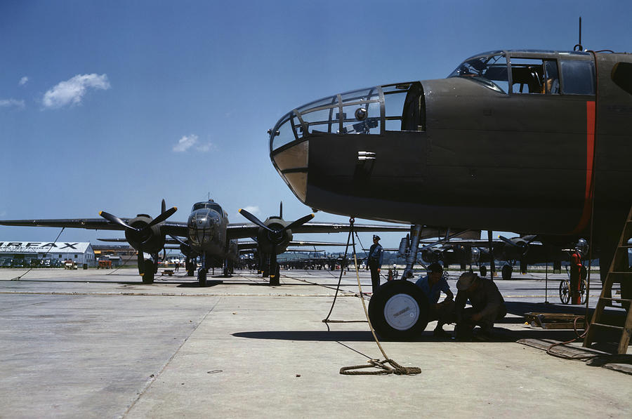 New B-25 Bombers Before Final Inspection - Ww2 1942 Photograph