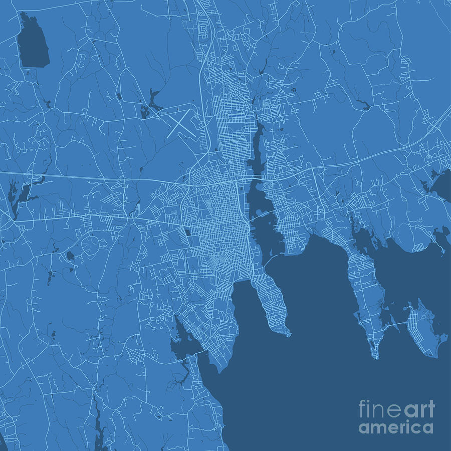 New Bedford MA City Vector Road Map Blue Digital Art by Frank Ramspott