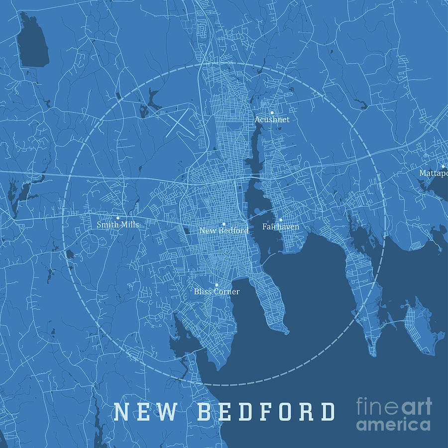 New Bedford MA City Vector Road Map Blue Text Digital Art by Frank ...