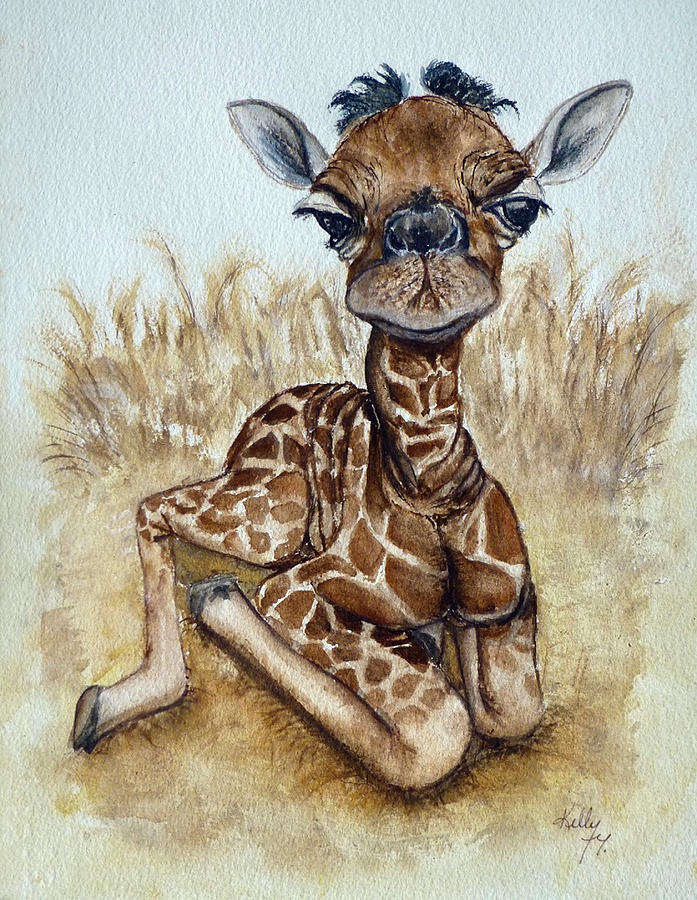 New Born Baby Giraffe Painting by Kelly Mills