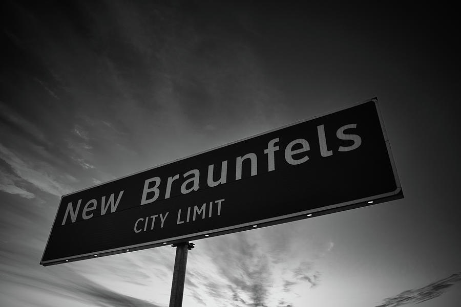 New Braunfels City Llimit Sign Bw Photograph