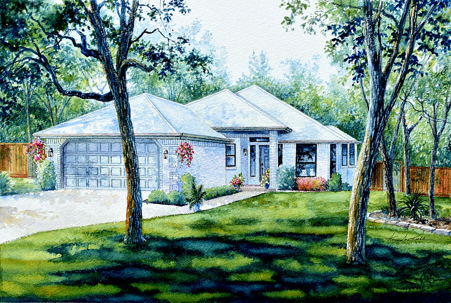 New Braunfels TX Home Portrait Painting by Hanne Lore Koehler