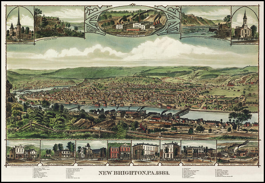 Pennsylvania Map Photograph - New Brighton Pennsylvania Vintage Map Birds Eye View 1883 by Carol Japp