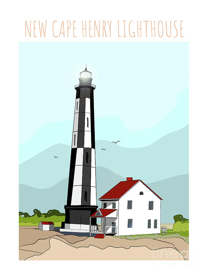 New Cape Henry Lighthouse Travel Poster Illustration by Patricia Awapara Digital Art by Patricia Awapara