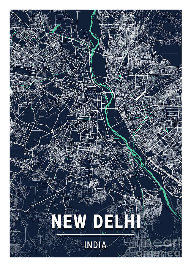 New Delhi - India Blue Dark City Map Digital Art by Tien Stencil - Fine ...