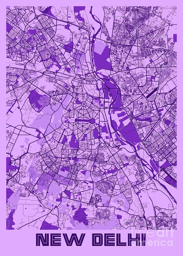 New Delhi - India Lavender City Map Digital Art by Tien Stencil - Fine ...