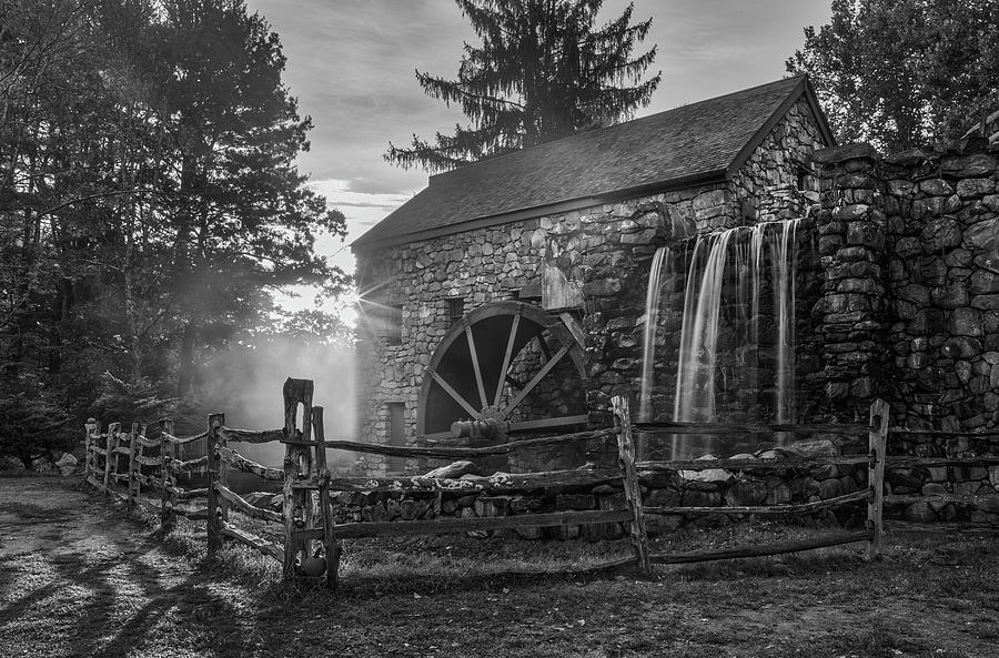 New England Black and White Photography of Wayside Inn Grist Mill Photograph by Juergen Roth