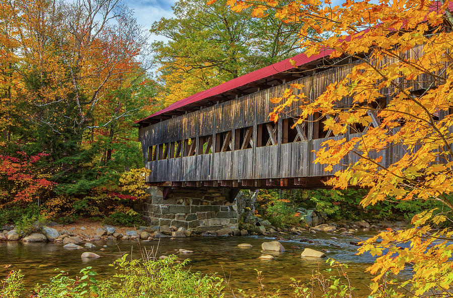 New England Fall Colors At The Albany Covered Bridge Photograph