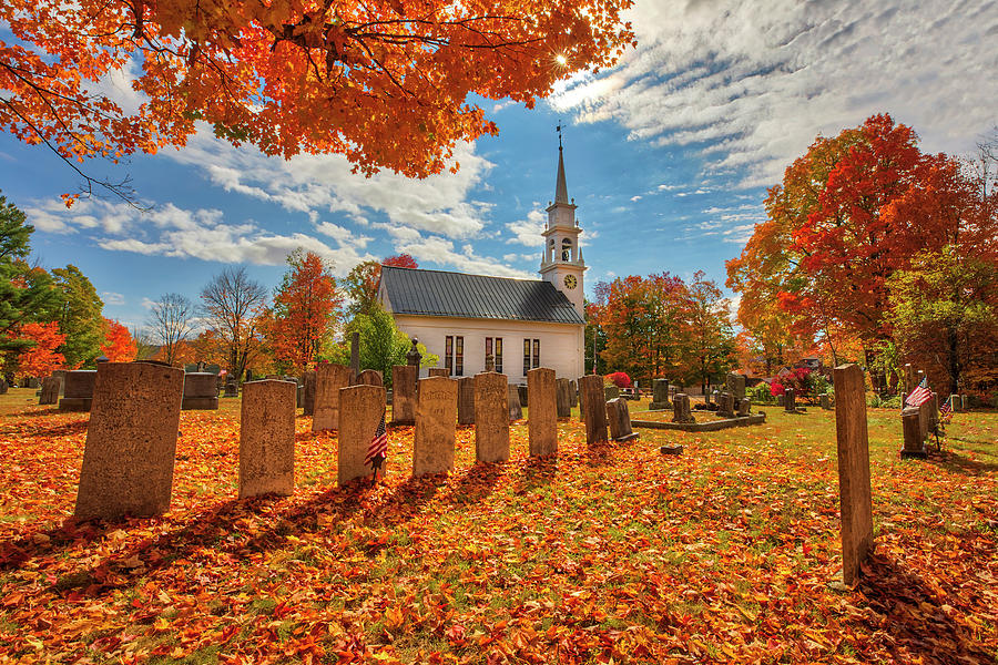 New England fall foliage at the Community Church Photograph by Juergen Roth