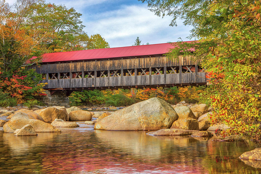 New England Fall Foliage Colors at the Albany Covered Bridge Photograph by Juergen Roth