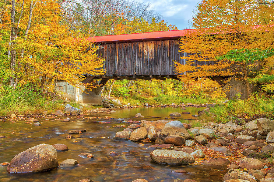 New England Fall Foliage Framing The Durgin Covered Bridge Photograph by Juergen Roth