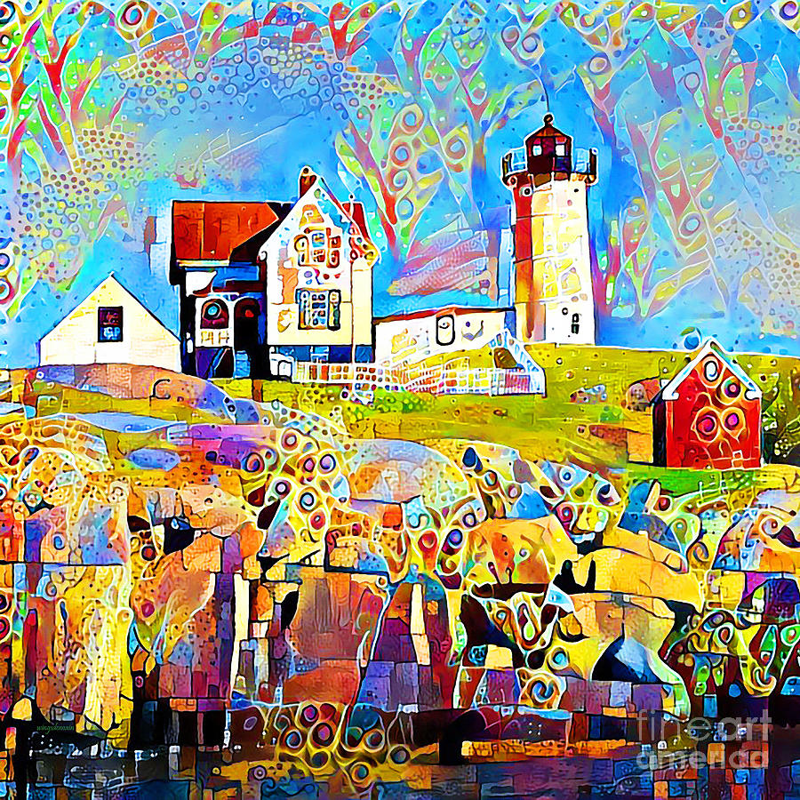 New England Lighthouse in Contemporary Vibrant Color Motif 20200428 square Photograph by Wingsdomain Art and Photography
