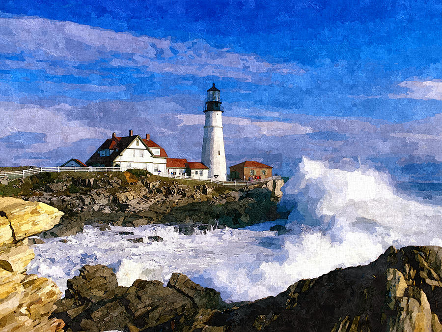 Lighthouse Digital Art - New England Lighthouse by William Butman