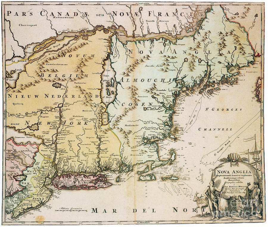 New England Map, c1720 Drawing by J B Homann