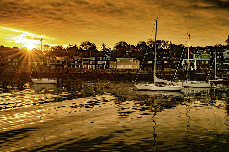 America Photograph - New England Sailboats at Sunrise in Rockport Harbor by Gregory Ballos