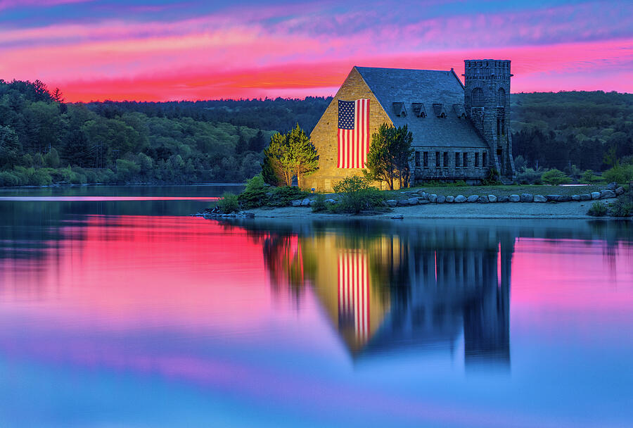 Sunset Photograph - New England Sunset Colors at the Old Stone Church by Juergen Roth
