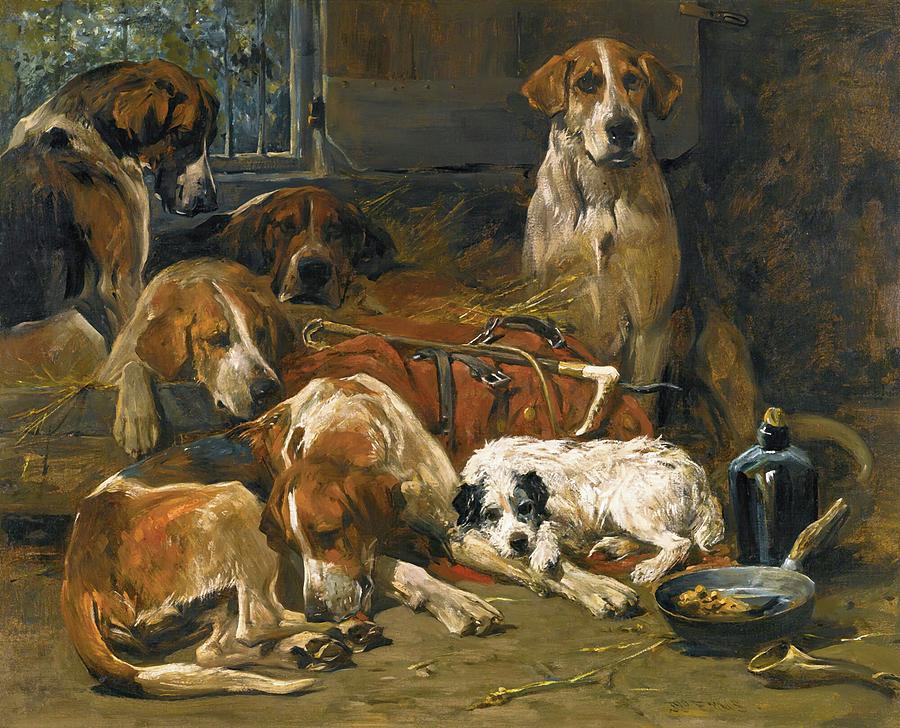 New Forest Buckhounds and a Terrier After a Hunt Painting by John Emms ...