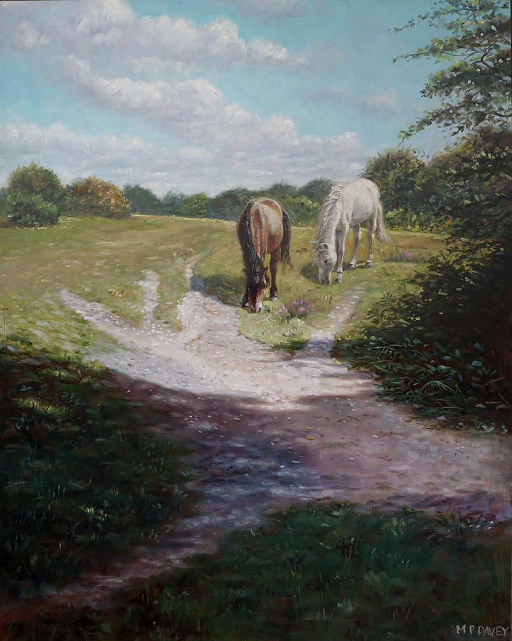 New Forest Horses with light and shade  Painting by Martin Davey
