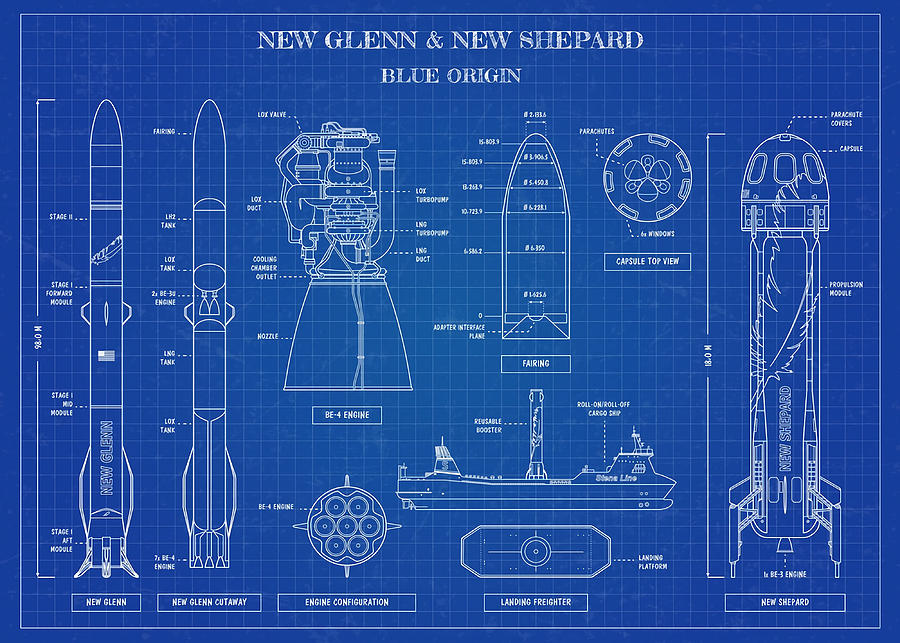 New Glenn amp New Shepard Blueprint Poster Painting by Harrison Harris