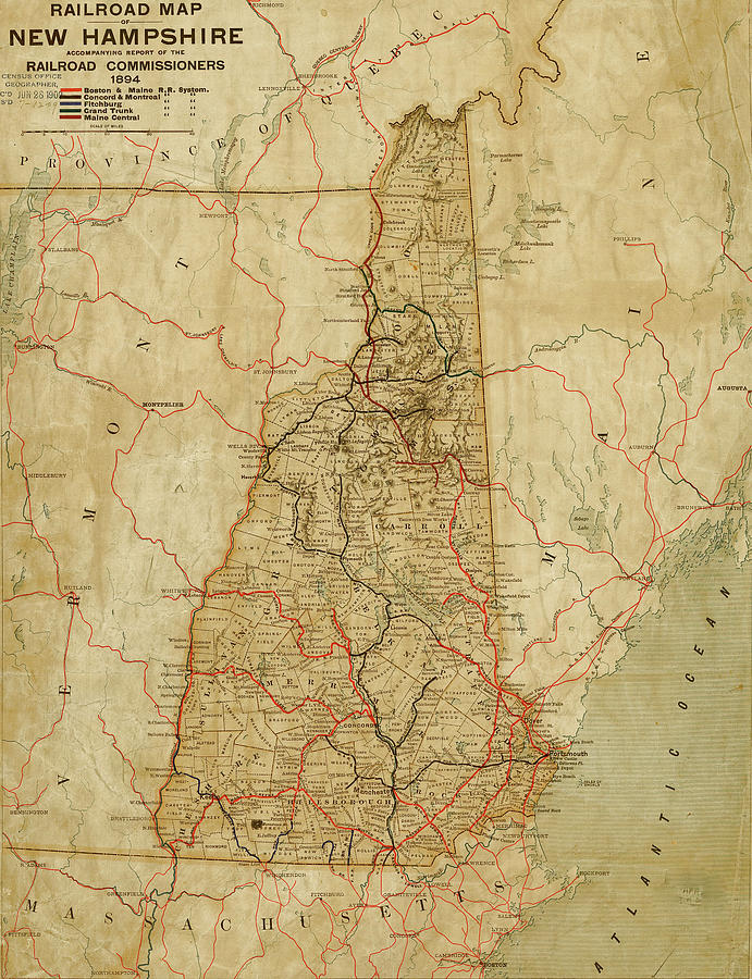 Transportation Drawing - New Hampshire 1894 by Vintage Maps