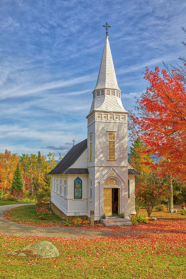 New Hampshire fall colors at St. Matthews Chapel Photograph by Juergen Roth