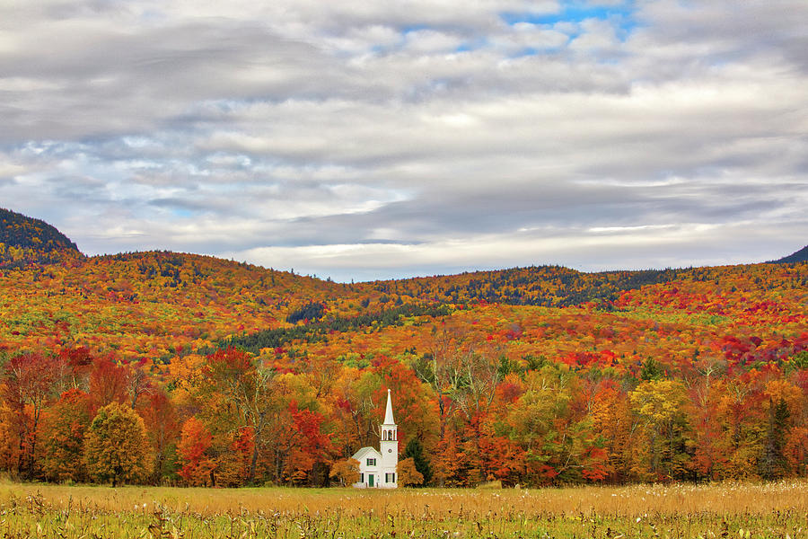 New Hampshire Fall Foliage Framing The Wonalancet Union Church Photograph