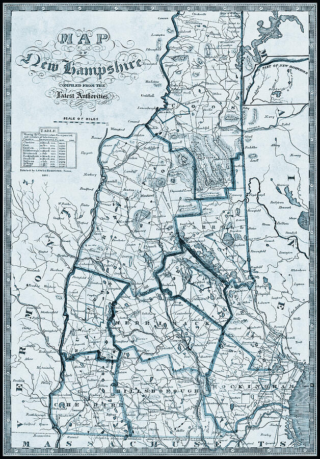 New Hampshire Historical Map 1861 Blue Photograph by Carol Japp - Pixels