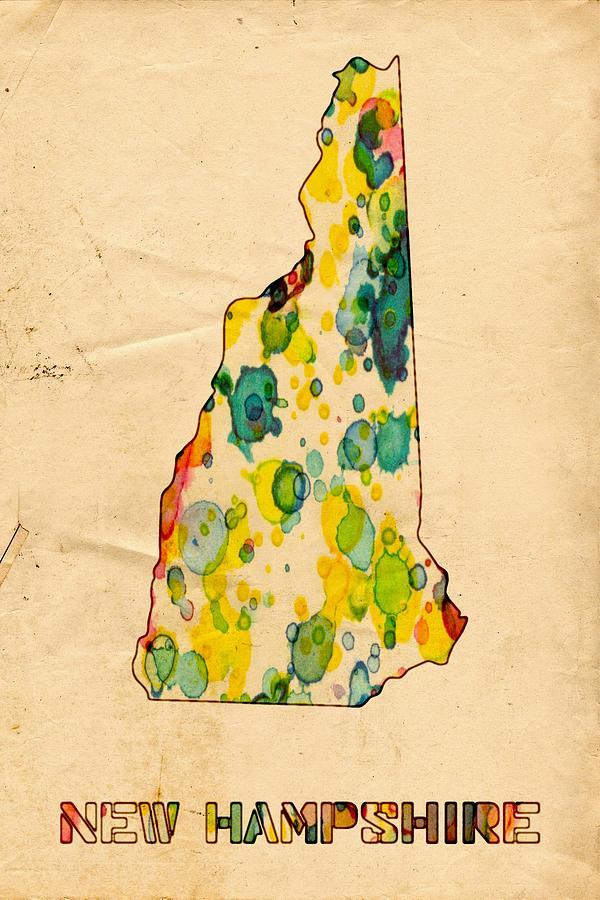 New Hampshire Map Poster Watercolor Painting by Beautify My Walls