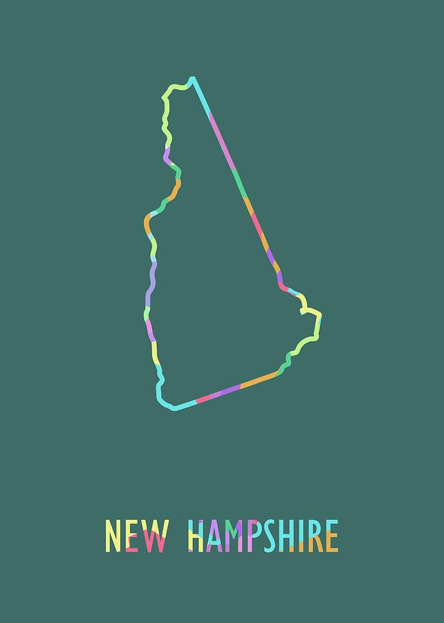 New Hampshire Pop Art Map Green Bg Digital Art