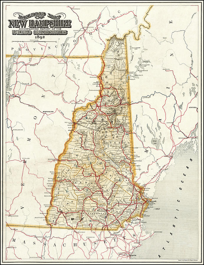 New Hampshire Vintage Railroad Map 1892 Photograph by Carol Japp - Fine ...