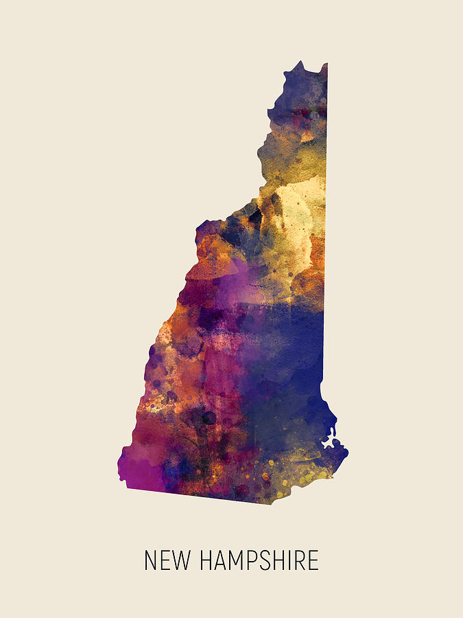 New Hampshire Map Digital Art - New Hampshire Watercolor Map #17 by Michael Tompsett