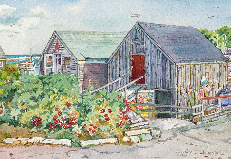 New Harbor Sheds Painting by Elizabeth Palmer