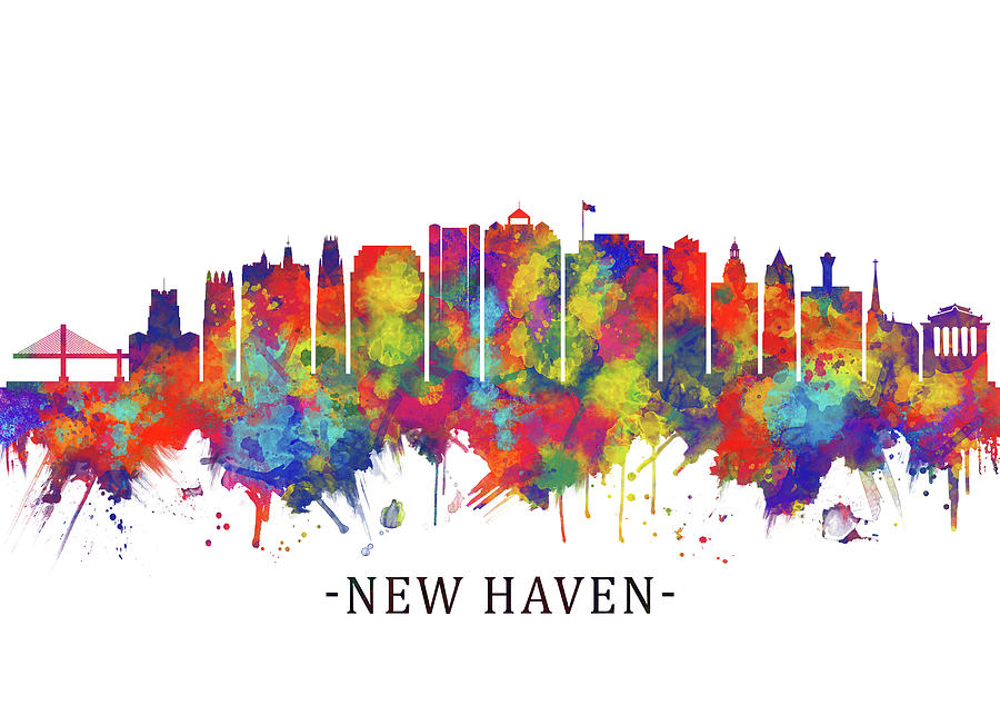 New Haven Skyline Mixed Media by NextWay Art - Fine Art America