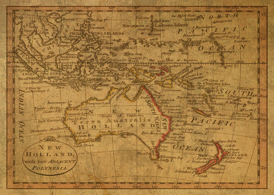 New Holland Australia 1798 Vintage Map on Parchment Mixed Media by ...