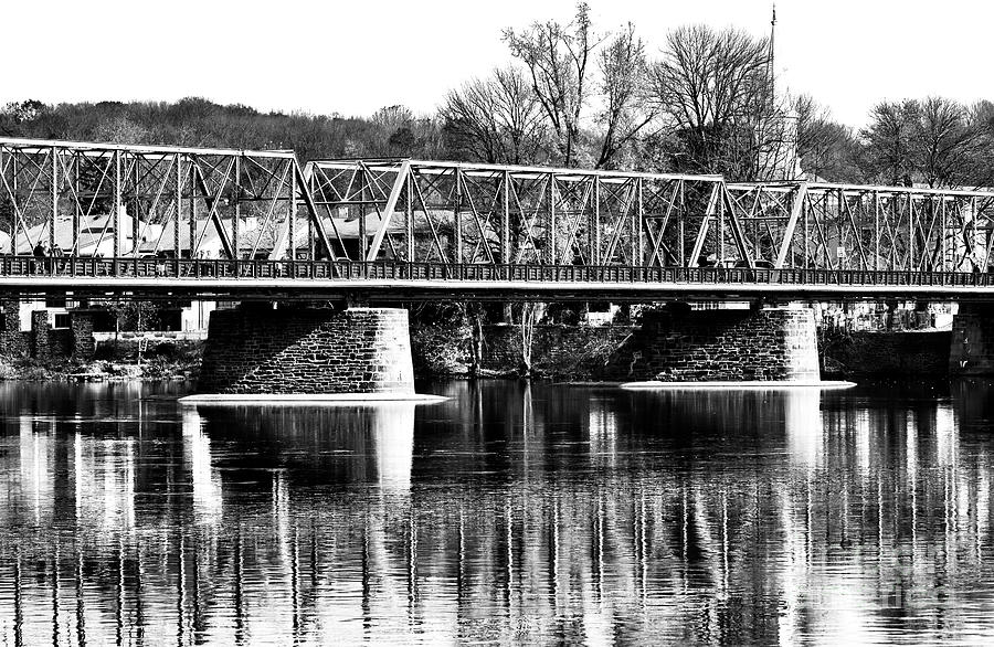 New Hope Lambertville Bridge in Pennsylvania Monochrome Photograph by John Rizzuto