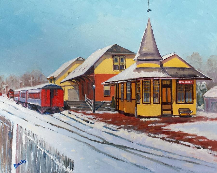 New Hope Train Station Painting by Bonita Waitl