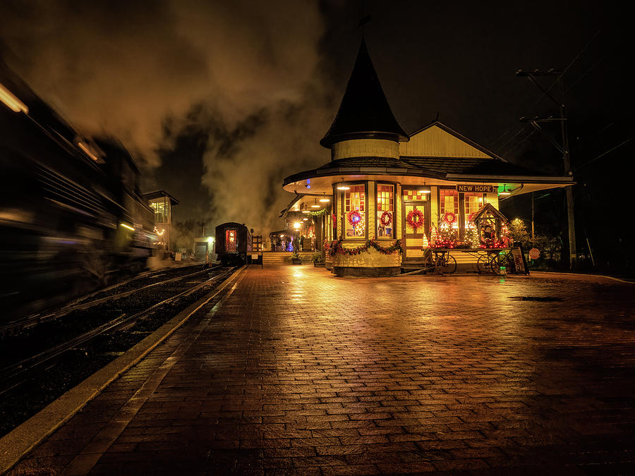 New Hope Train Station On A Rainy Night Photograph by Kristia Adams