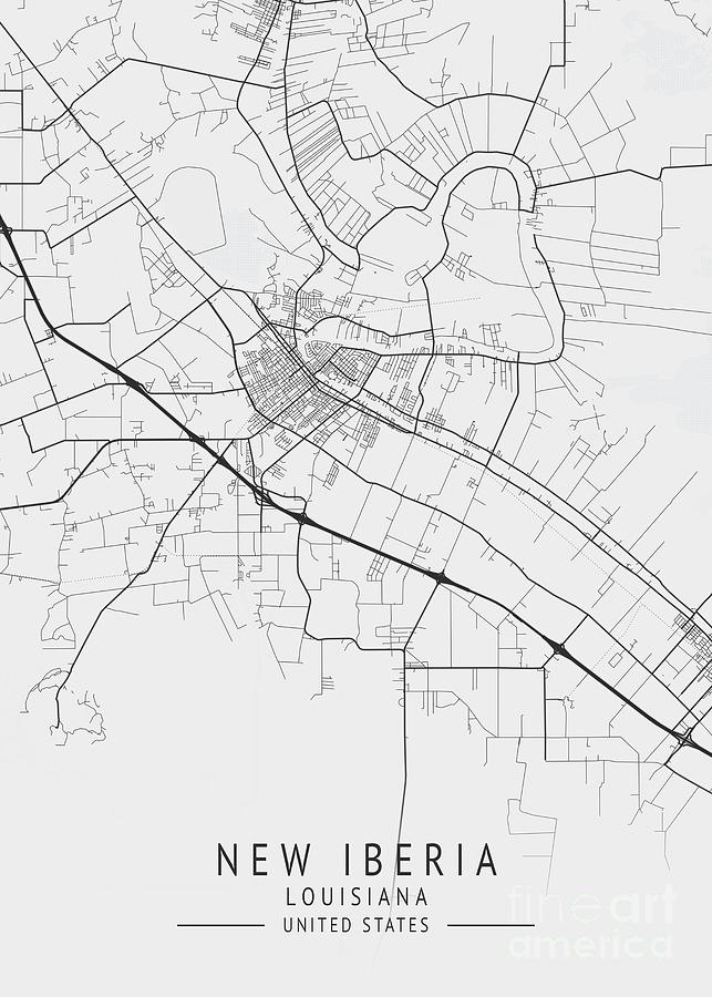 New Iberia - Louisiana US Gray City Map Digital Art by Tien Stencil ...